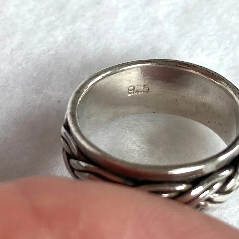 Sterling Silver 925 8MM Unisex Braided Rope Wide Band Spinner Ring Size 8.25 8g